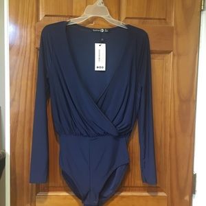 Navy blue scoop V body suit